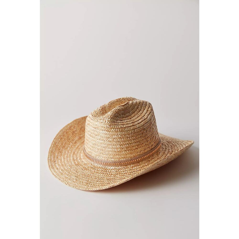 Free People Fame Straw Cowboy Hat Natural Cream Embellished Western One Size